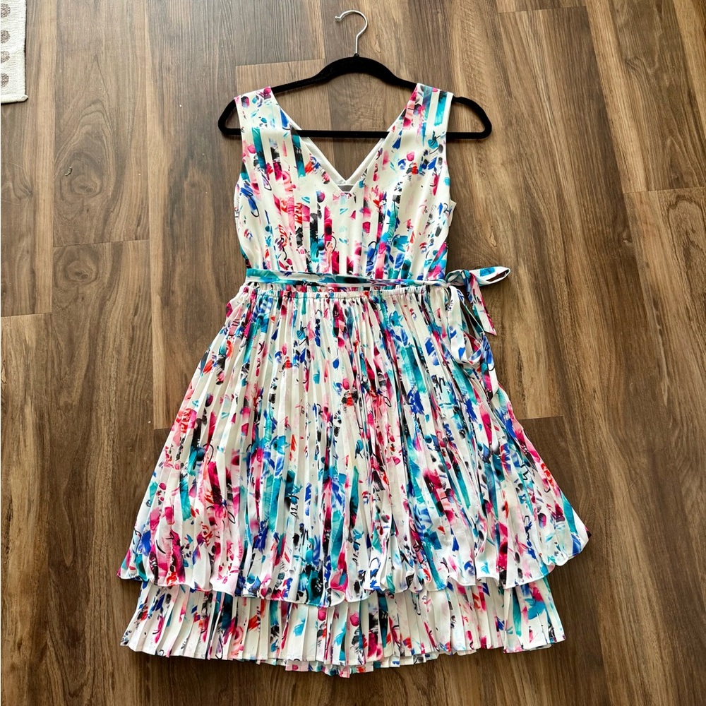 Pink and Blue Ruffled Tiered Dress